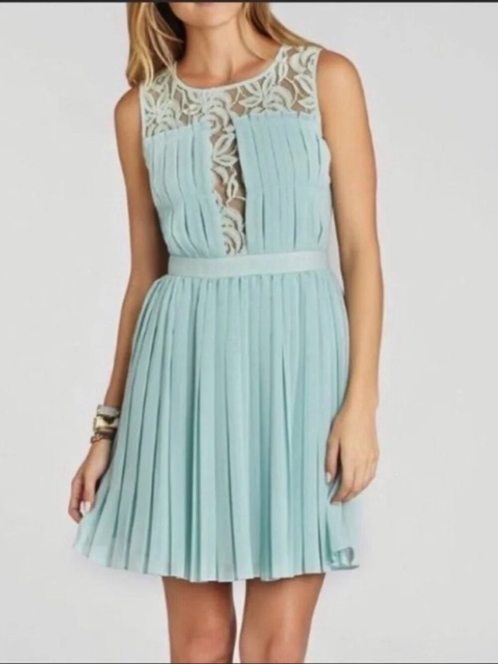 BCBGeneration Mint Lace Panel Pleated Dress size 8